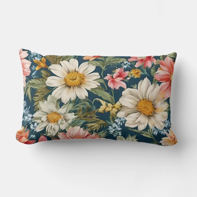 Cojín Lumbar Maravillosas mareas blancas y rosas, flores de ver (Anverso)