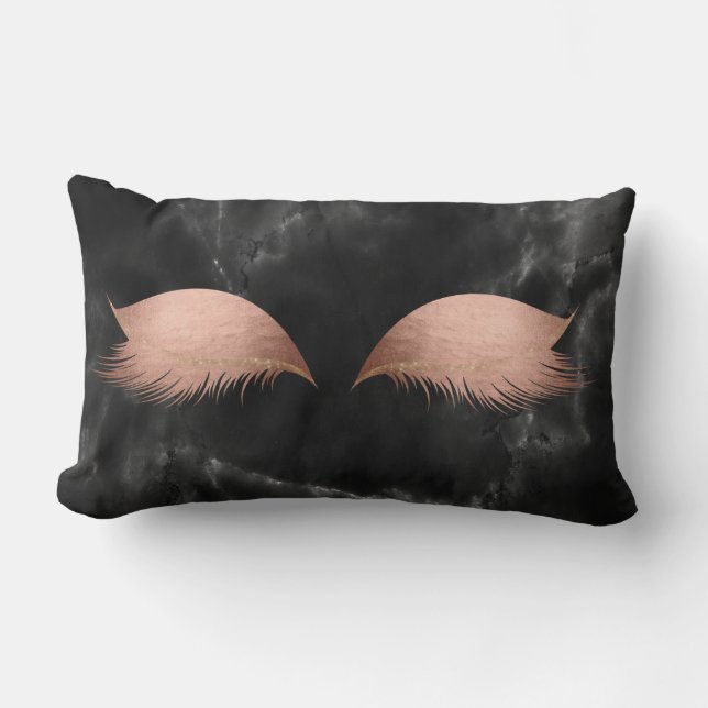 Cojín Lumbar Marble Black Gray Rosa Gold Glam Makeup Lashes (Anverso)
