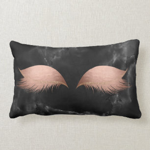 Cojín Lumbar Marble Black Gray Rosa Gold Glam Makeup Lashes