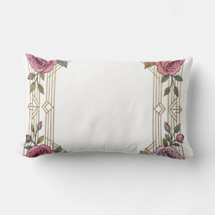 Cojín Lumbar Marco de bodas de rosas Art Nouveau elegante