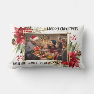 Cojín Lumbar Marco dorado moderno floral alegre Navidad Foto