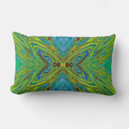 Cojín Lumbar Mariposa abstracta azul y chartreuse alucinante