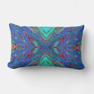 Cojín Lumbar Mariposa abstracta retro azul y roja alucinante