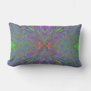 Cojín Lumbar Mariposa abstracta trippy morada, naranja y verde