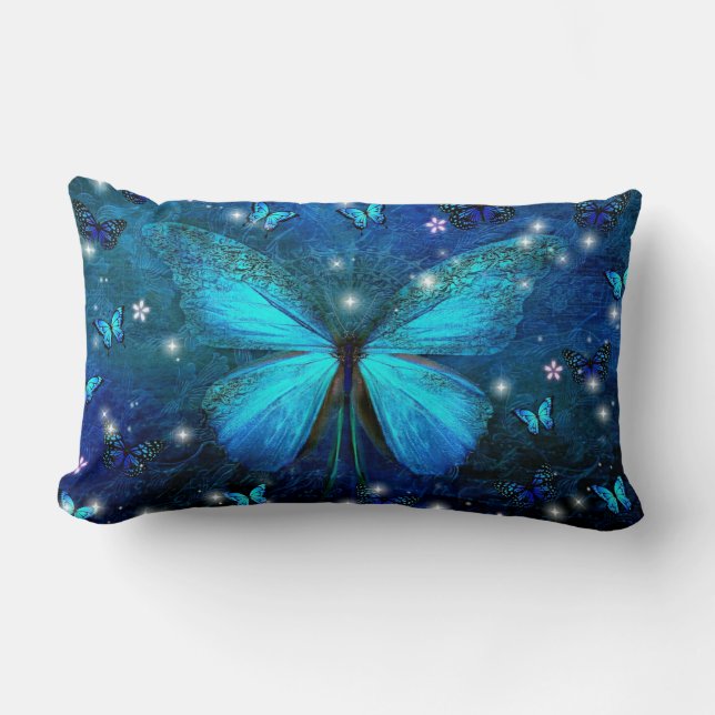 Cojín Lumbar Mariposa azul elegante (Anverso)