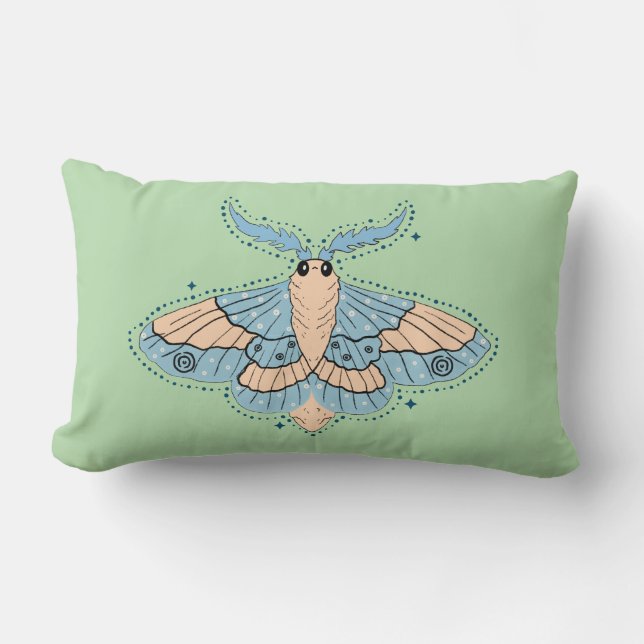 Cojín Lumbar Mariposa Celestial Caprichosa — Azul Suave y Meloc (Anverso)