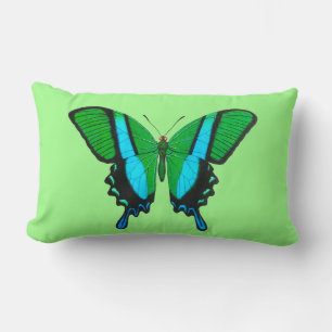 Cojín Lumbar Mariposa de cola tragada en verde, turquesa y negr