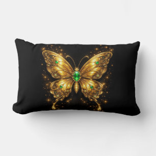 Cojín Lumbar Mariposa de Cristal Esmeralda Dorada