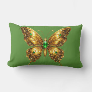 Cojín Lumbar Mariposa de cristal esmeralda dorada