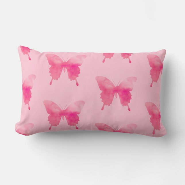 Cojín Lumbar Mariposas acuarelas - Fuchsia y rosa (Anverso)