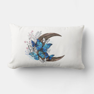 Cojín Lumbar Mariposas azules sobre la media luna de madera