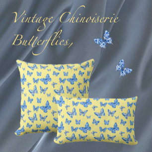 Cojín Lumbar Mariposas chinas vintage de fondo amarillo