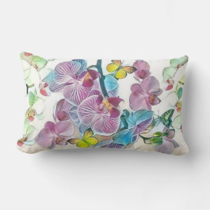 Cojín Lumbar Mariposas de flores de orquídeas coloradas rosa ac