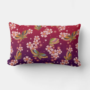Cojín Lumbar Mariposas japonesas en medio del Sakura florecen e