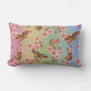 Cojín Lumbar Mariposas japonesas en medio del Sakura florecen e
