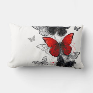 Cojín Lumbar Mariposas Morpho voladoras negras y rojas