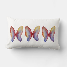 Cojín Lumbar Mariposas Rojas Azules Acuarela Lumbar Pillow