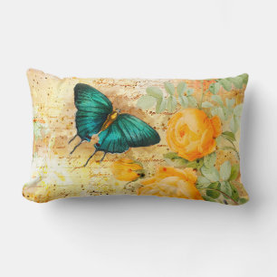 Cojín Lumbar Mariposas y Rosas Vintage