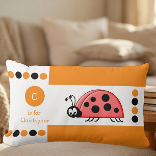 Cojín Lumbar Mariquita naranja y blanca monograma para niños