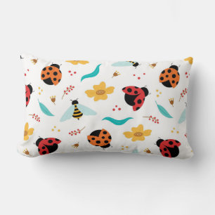 Cojín Lumbar 🌸 Mariquitas Abejas Floral Acogedor Estilo Hogar