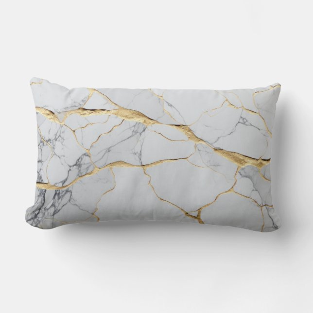 Cojín Lumbar Mármol blanco y dorado (Anverso)