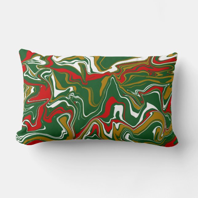 Cojín Lumbar Mármol de Navidades verdes, rojos, blancos y dorad (Anverso)