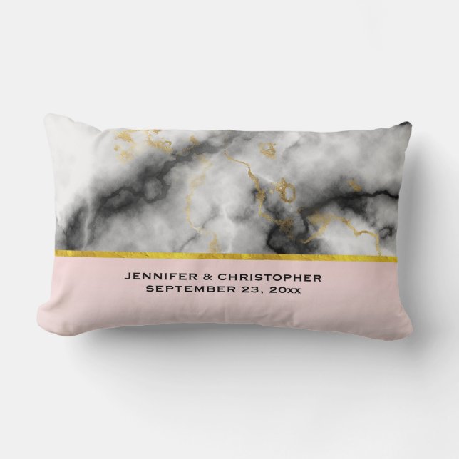Cojín Lumbar Mármol gris blanco moderno con Boda de cinta de or (Anverso)