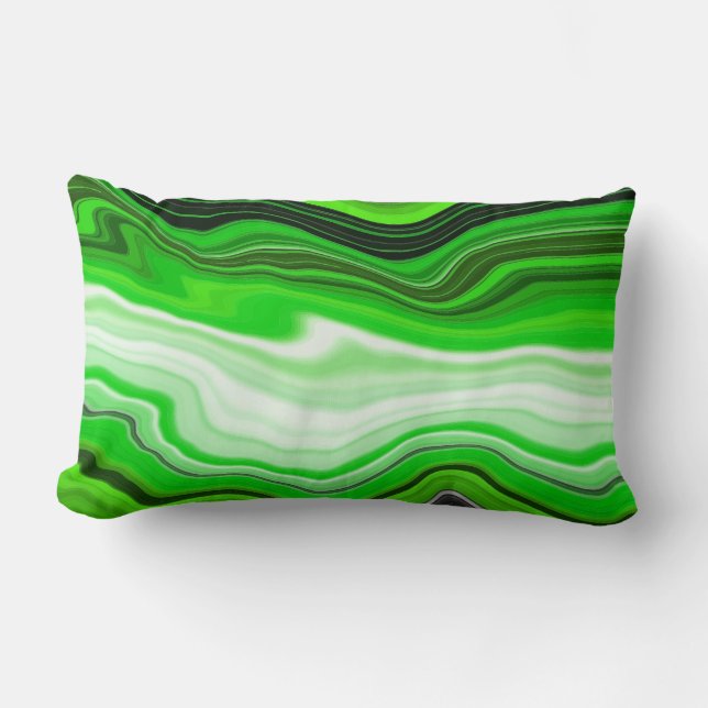 Cojín Lumbar Mármol verde y negro como arte fluido a rayas (Anverso)