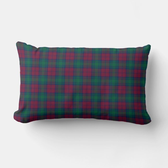 Cojín Lumbar Maroon y Green Lindsay Clan Scottish Plaid (Anverso)