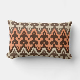 Cojín Lumbar Marroquí Ikat Damask, Brown, Taupe & Coral