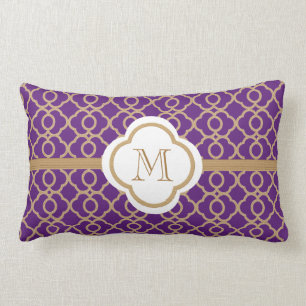 Cojín Lumbar Marroquí Monogramado Morado y Oro