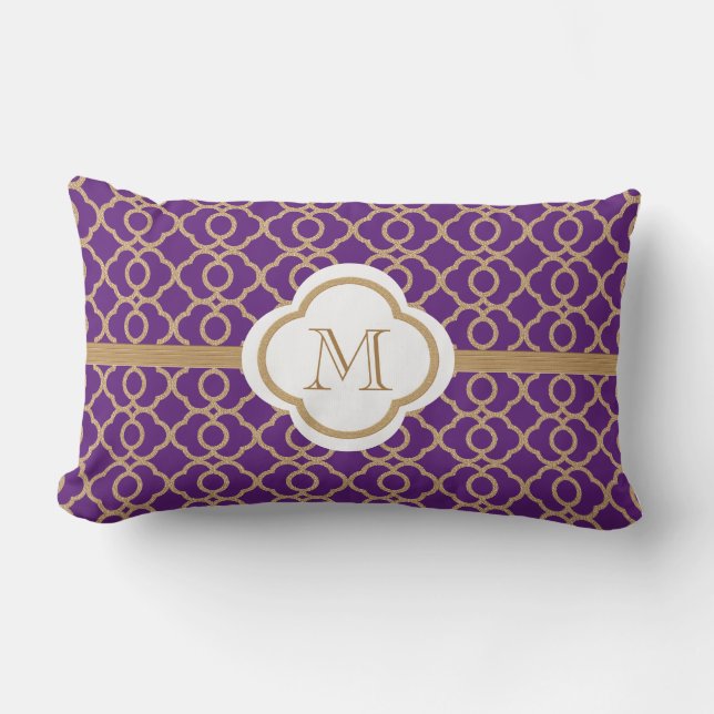 Cojín Lumbar Marroquí Monogramado Morado y Oro (Anverso)