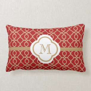 Cojín Lumbar Marroquí Monogramado rojo y oro