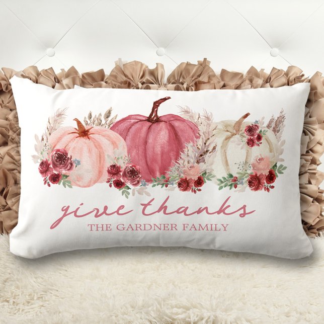 Cojín Lumbar Marsala Burgundy Fall Autumn Boho Pumpkins Nombre (Marsala Burgundy Fall Autumn Boho Pumpkins Name Lumbar Pillow)