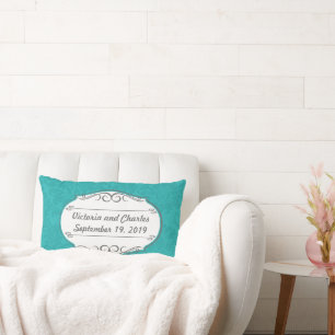 Cojín Lumbar Matrimonio de Damasco de Chartreuse Turquesa Moder