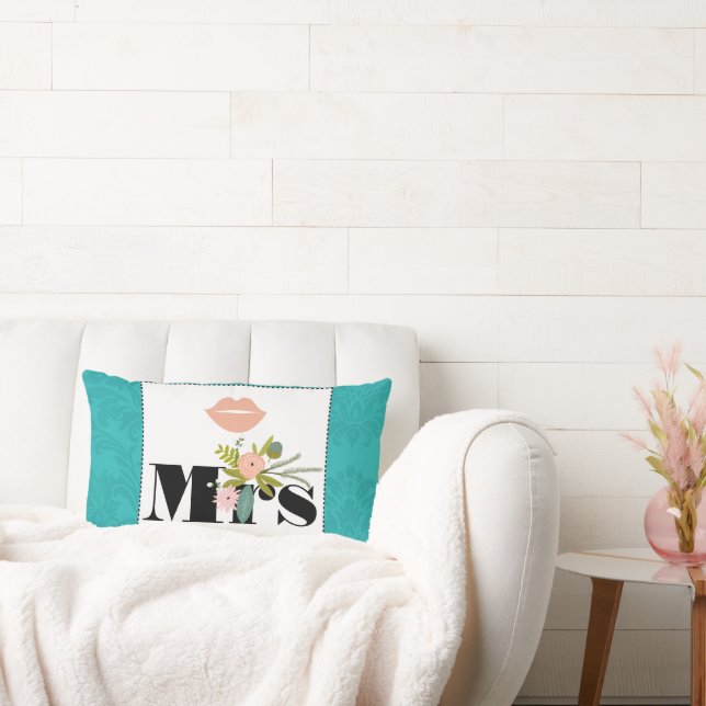 Cojín Lumbar Matrimonio de Damasco de Chartreuse Turquesa Moder (Sofá)