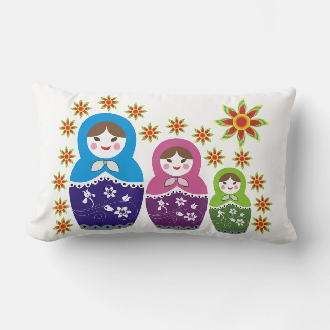 Cojín Lumbar Matryoshka personalizado de muñecas y girasoles ru (Anverso)