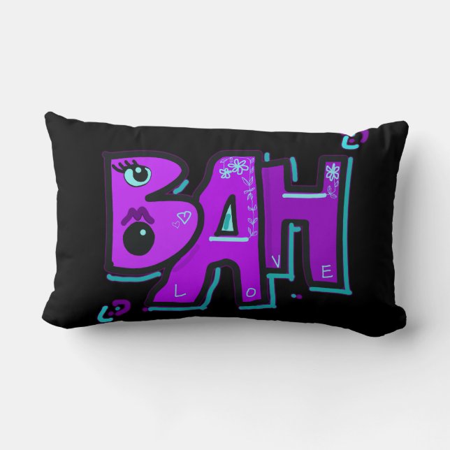 Cojín Lumbar Mazipoodles Bah Humbug Love Violeta Verde azulada  (Reverso )