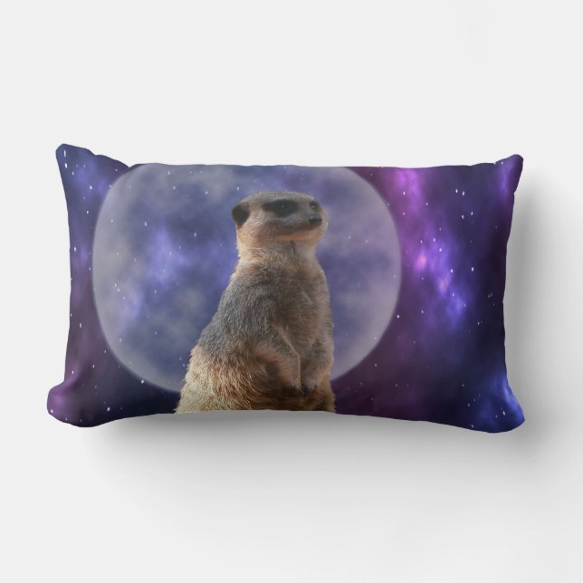 Cojín Lumbar Meerkat En Blue Moonlight Night Watch (Anverso)