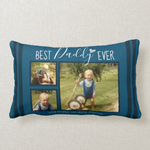 Cojín Lumbar Mejor papi Personalizado 3 Collage de fotos azul