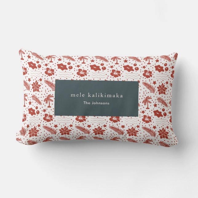 Cojín Lumbar Mele Kalikimaka Pillow Floral Red Lumber (Anverso)