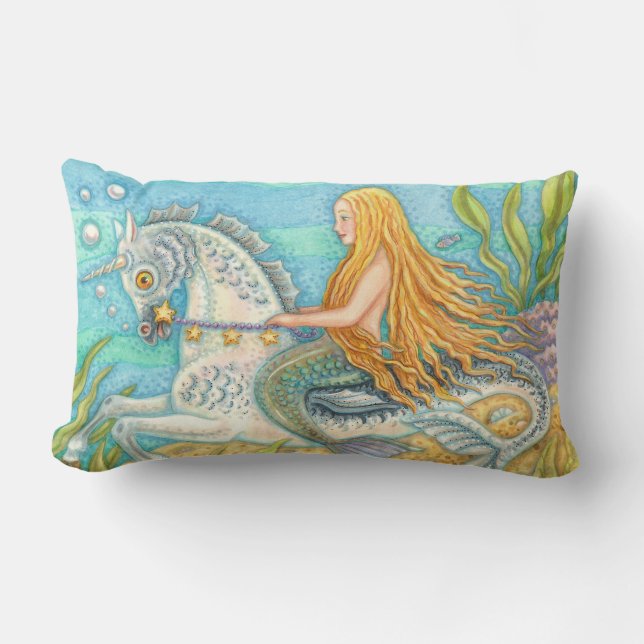 Cojín Lumbar Mermaid Riding Seahorse Merhorse Unicorn PILLOW (Anverso)