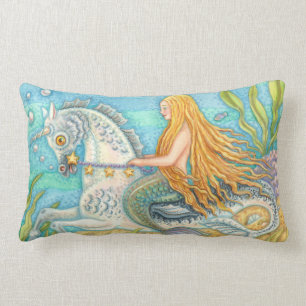 Cojín Lumbar Mermaid Riding Seahorse Merhorse Unicorn PILLOW