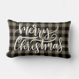 Cojín Lumbar Merry Christmas Black Brown Buffalo Plantado