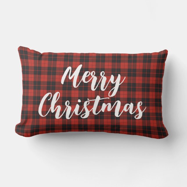 Cojín Lumbar Merry Christmas Plaid (Anverso)