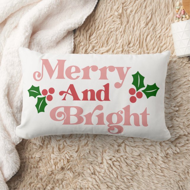 Cojín Lumbar Merry y Bright - Tipografía clásica de vacaciones (Manta)