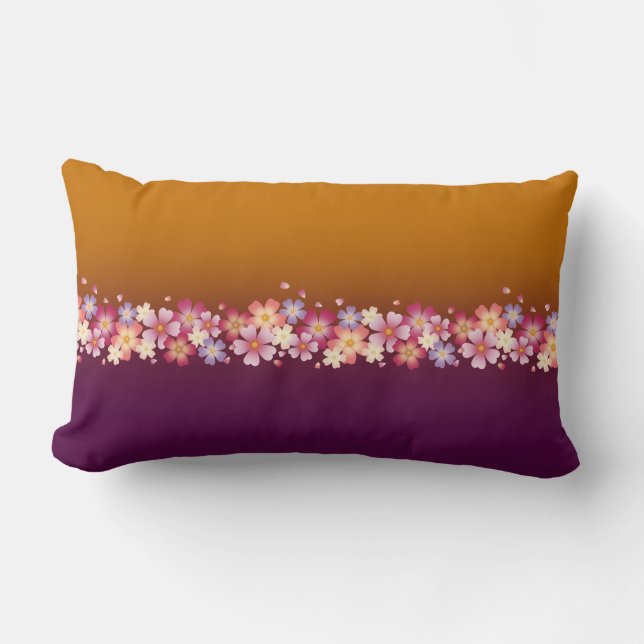 Cojín Lumbar Mezcla de flores de sakura Kimono estilo Borgoña y (Anverso)