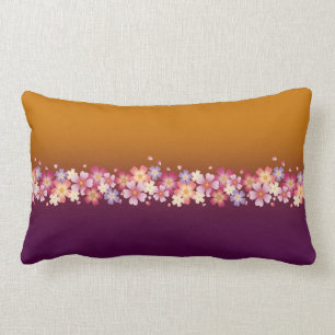 Cojín Lumbar Mezcla de flores de sakura Kimono estilo Borgoña y