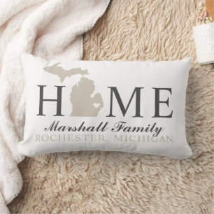 Cojín Lumbar Michigan Hogar Blanco Beige Familia Ciudad Monogra