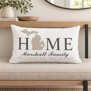 Cojín Lumbar Michigan Hogar Blanco Beige Familia Ciudad Monogra